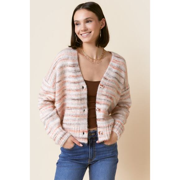 Mi‎ Ami Women’s Jacquelyn Front Button Pink Space Dye Cardigan Size XS NWT - Picture 1 of 9
